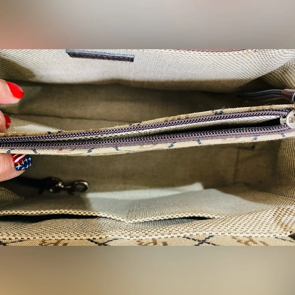 Designer-Style Beige and Dark Brown Monogram Shoulder Bag